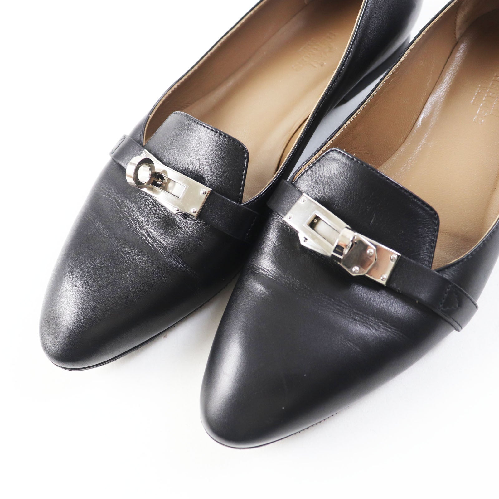 Hermes Pegas Silver Kelly Leather Flat Shoes 36