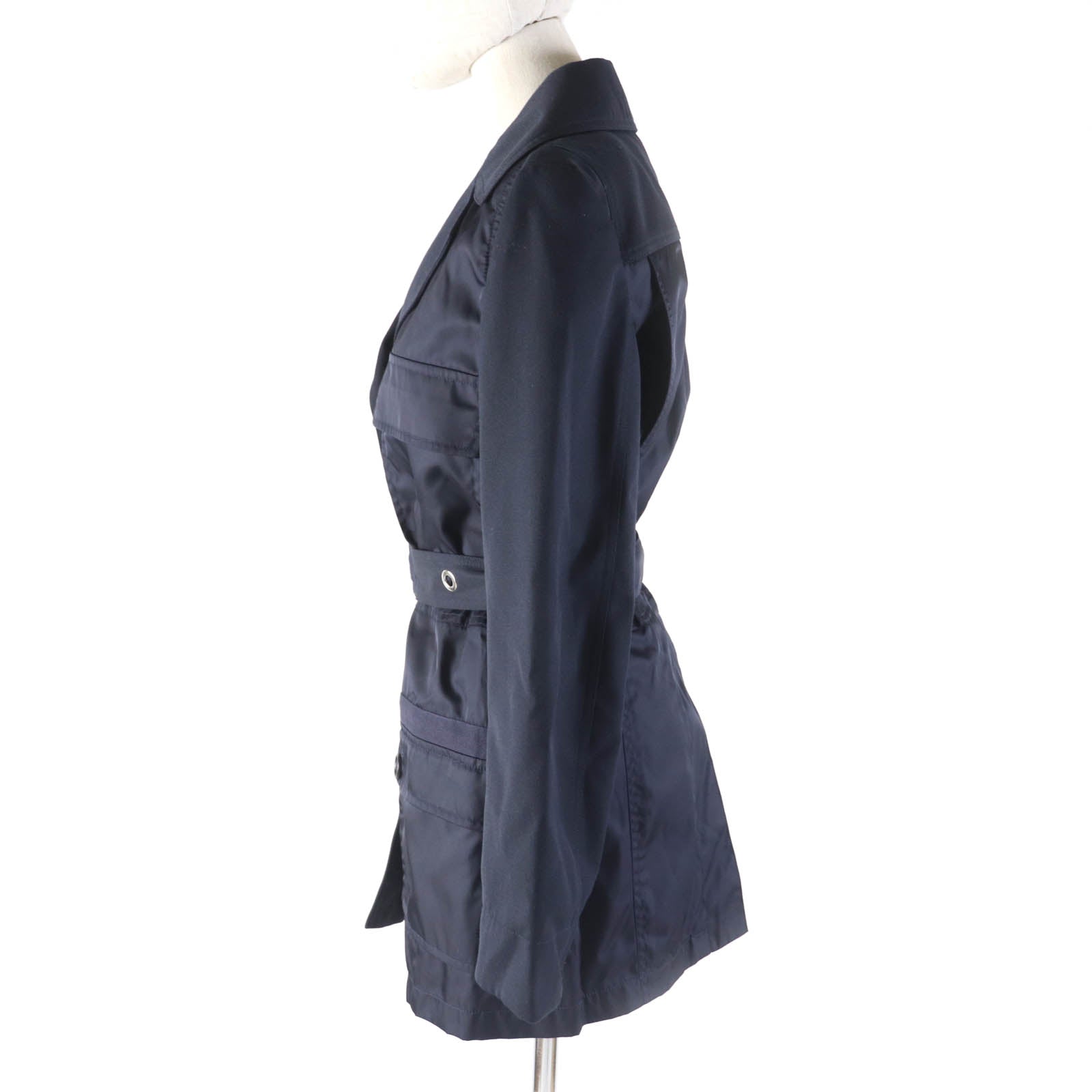 Chloe Wool Nylon Belted Jacket Coat Navy 36 Women