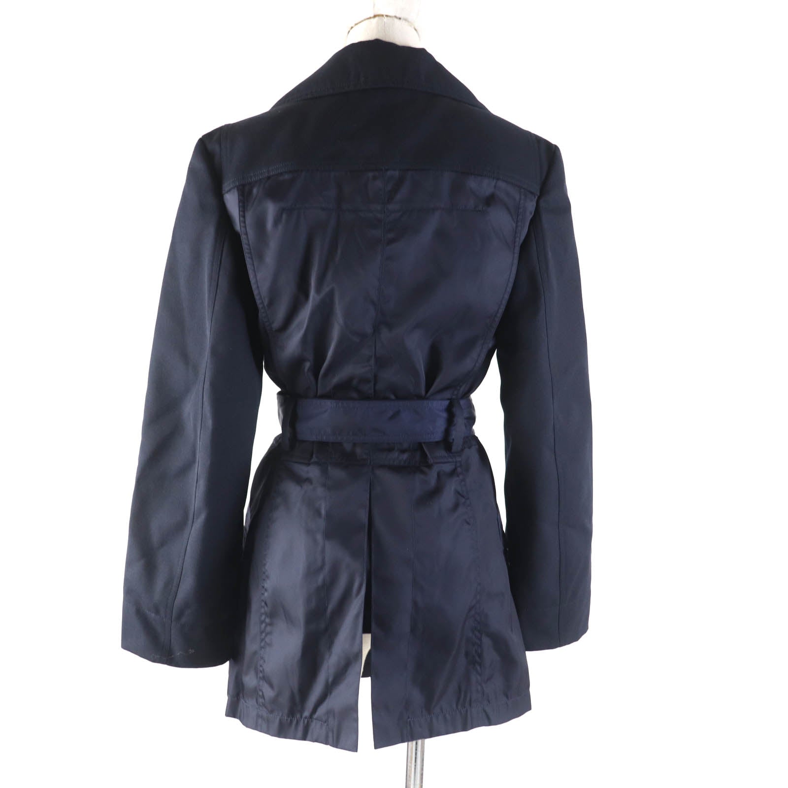 Chloe Wool Nylon Belted Jacket Coat Navy 36 Women