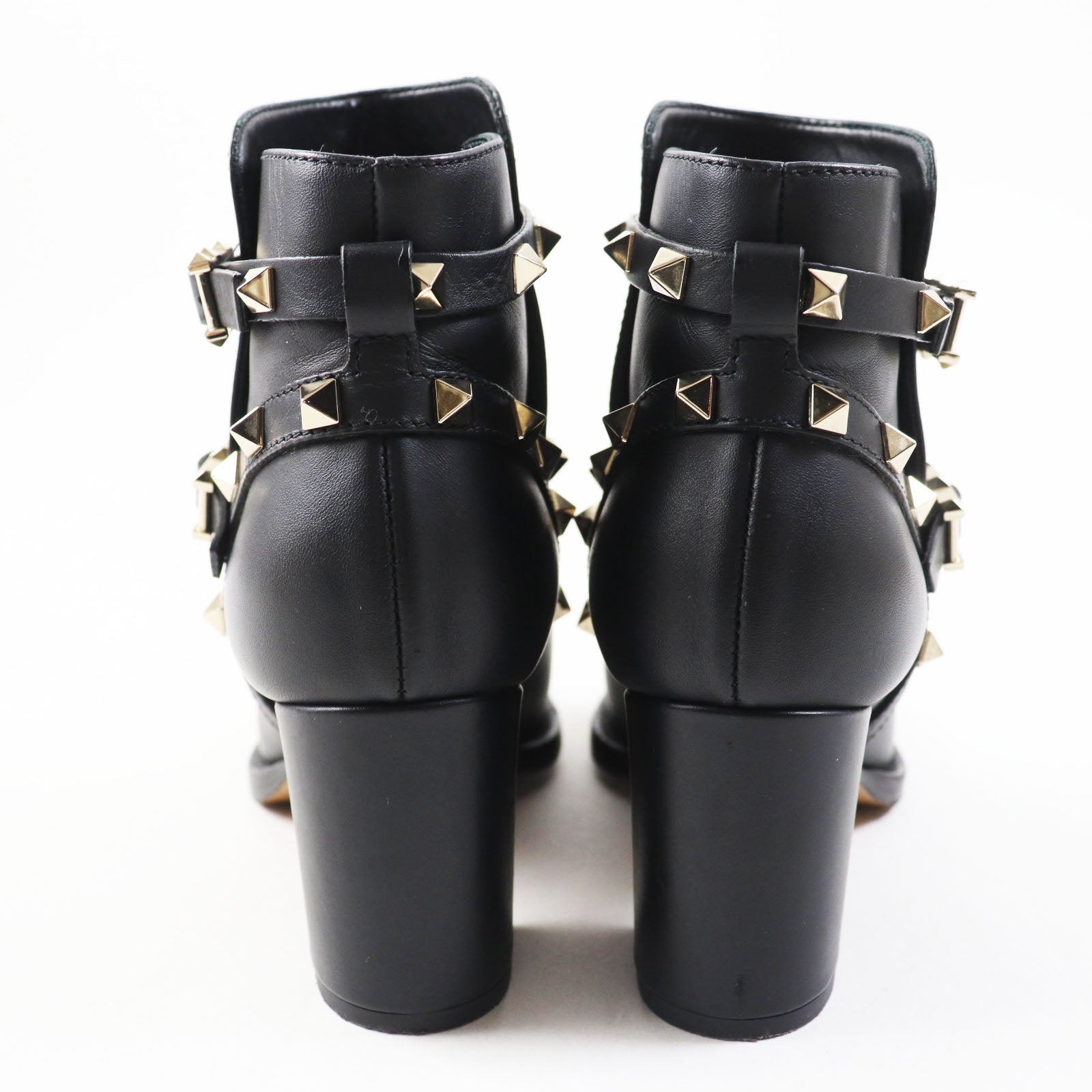 Valentino Leather Short Boots Black Gold 35.5