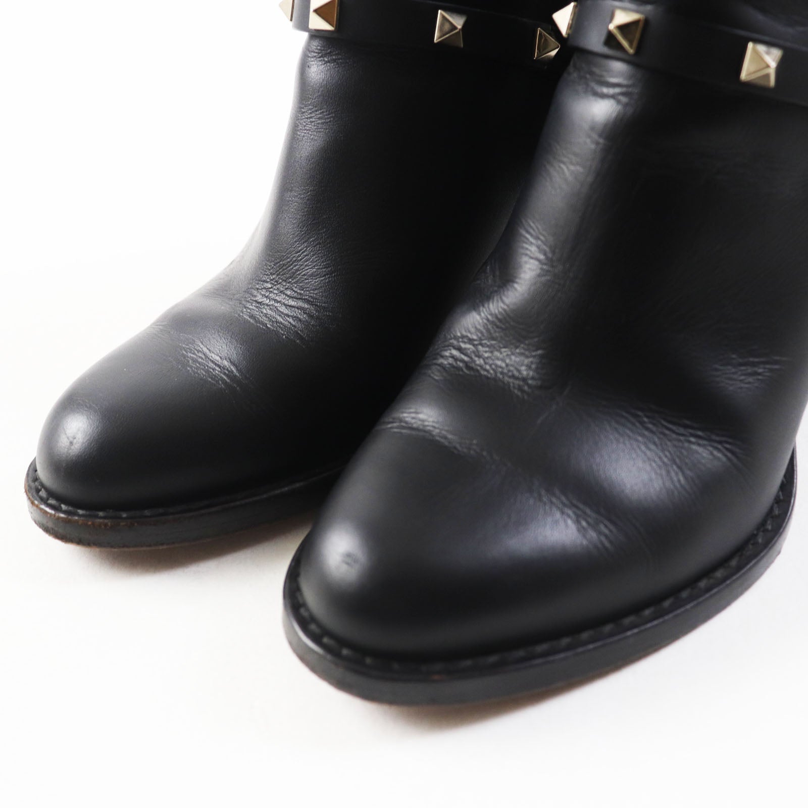 Valentino Leather Short Boots Black Gold 35.5