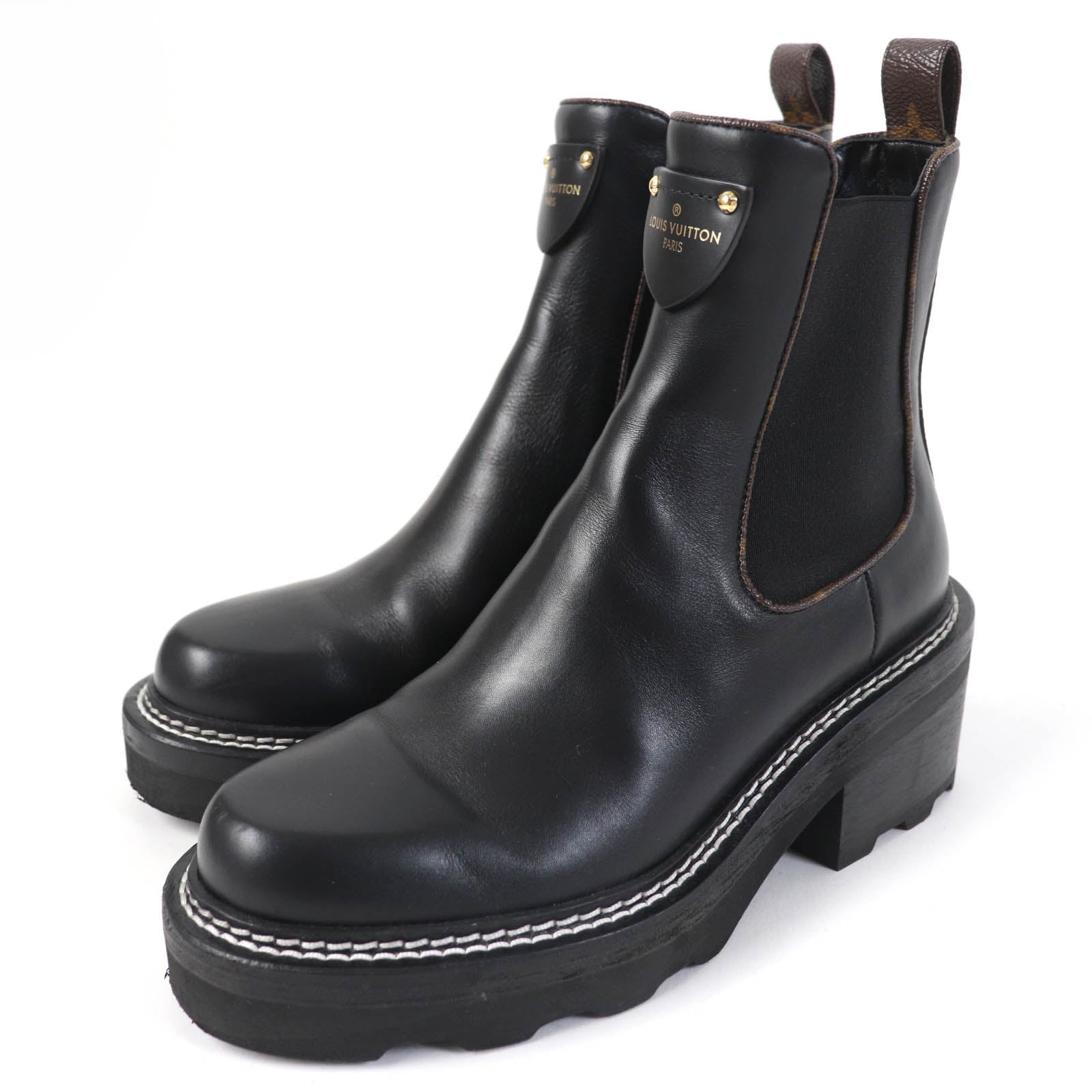 Louis Vuitton Leather Ankle Boots Black 35.5 Women