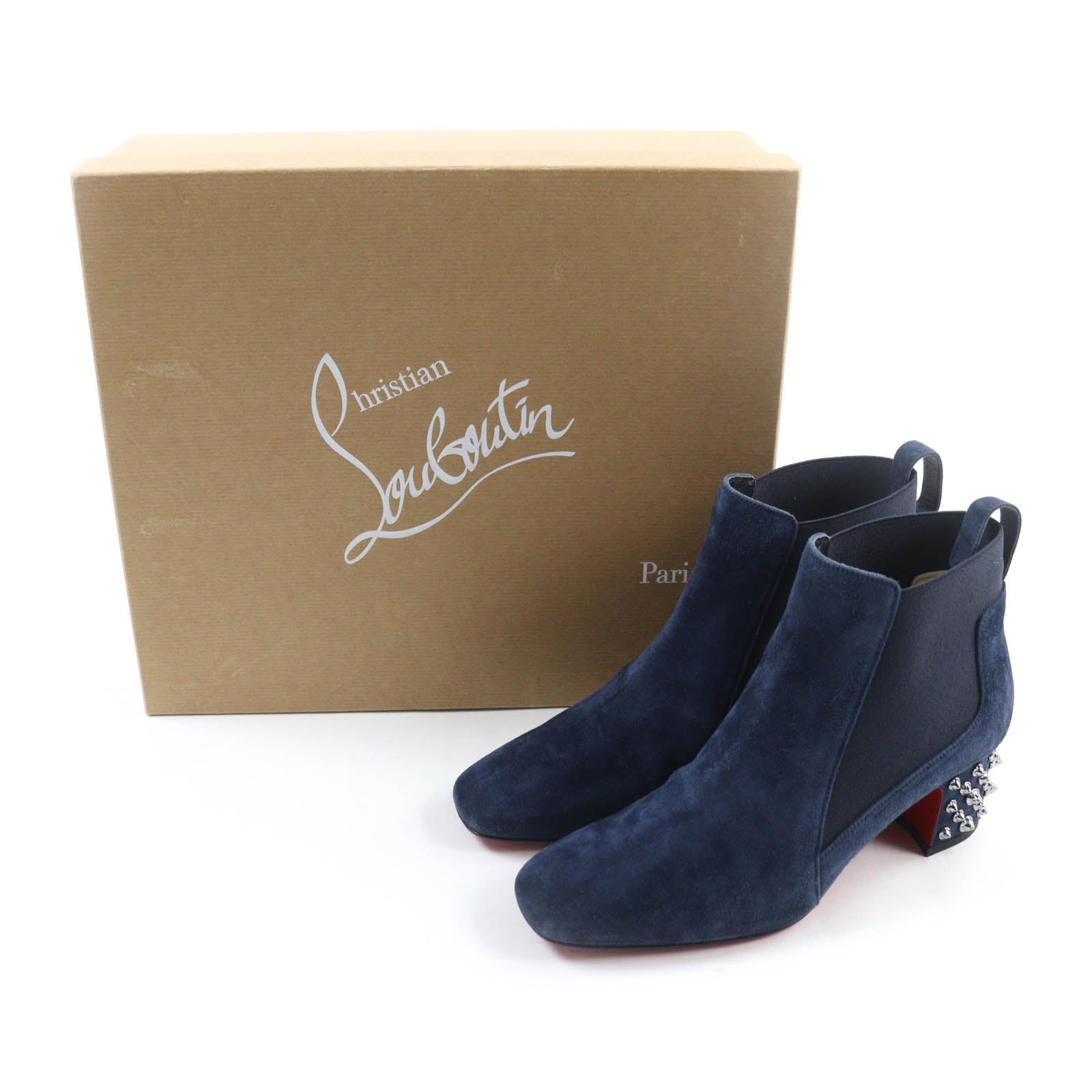 Christian Louboutin Suede Leather Boots Navy 36.5