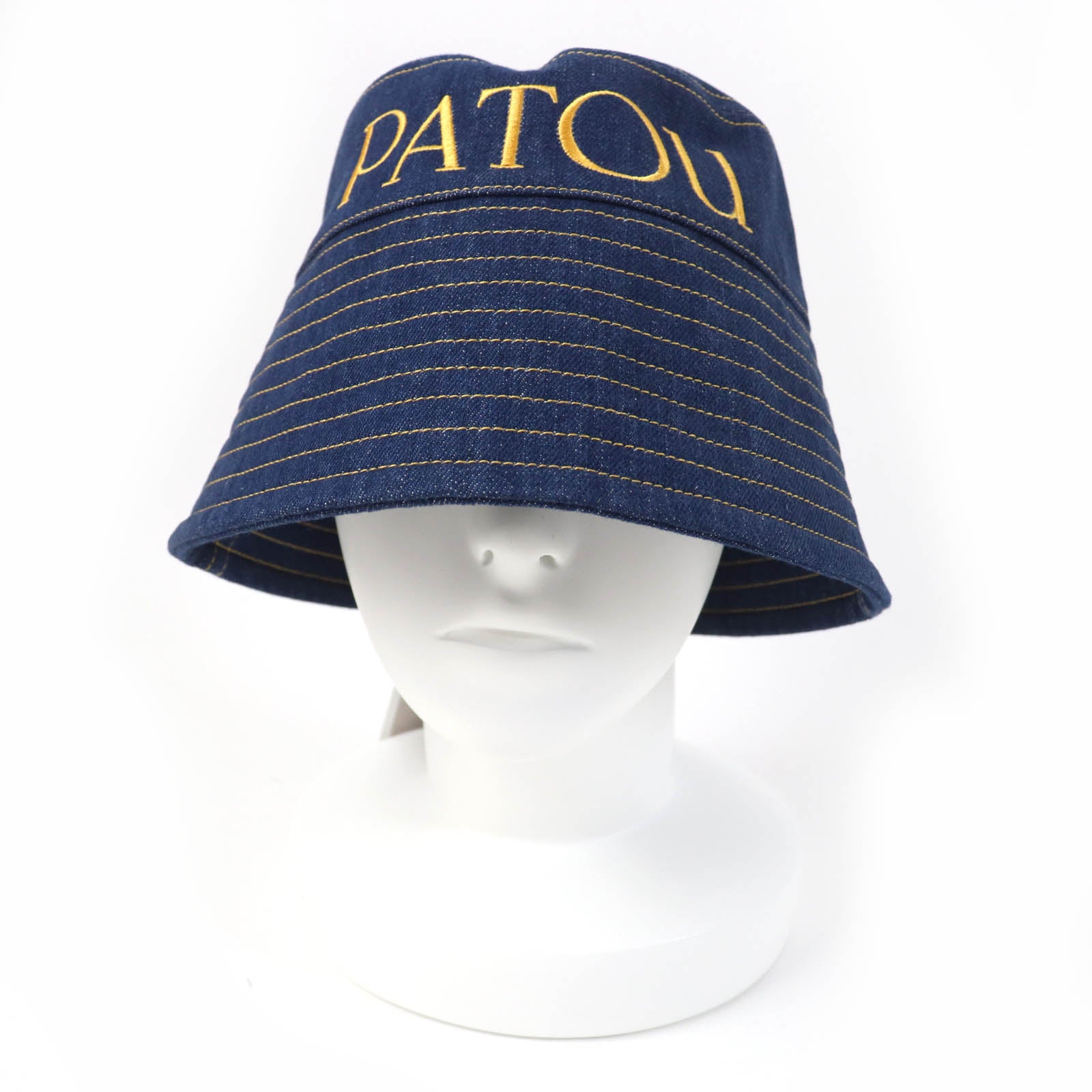 Organic Cotton Denim Bucket Hat with Logo, Indigo Blue M-L