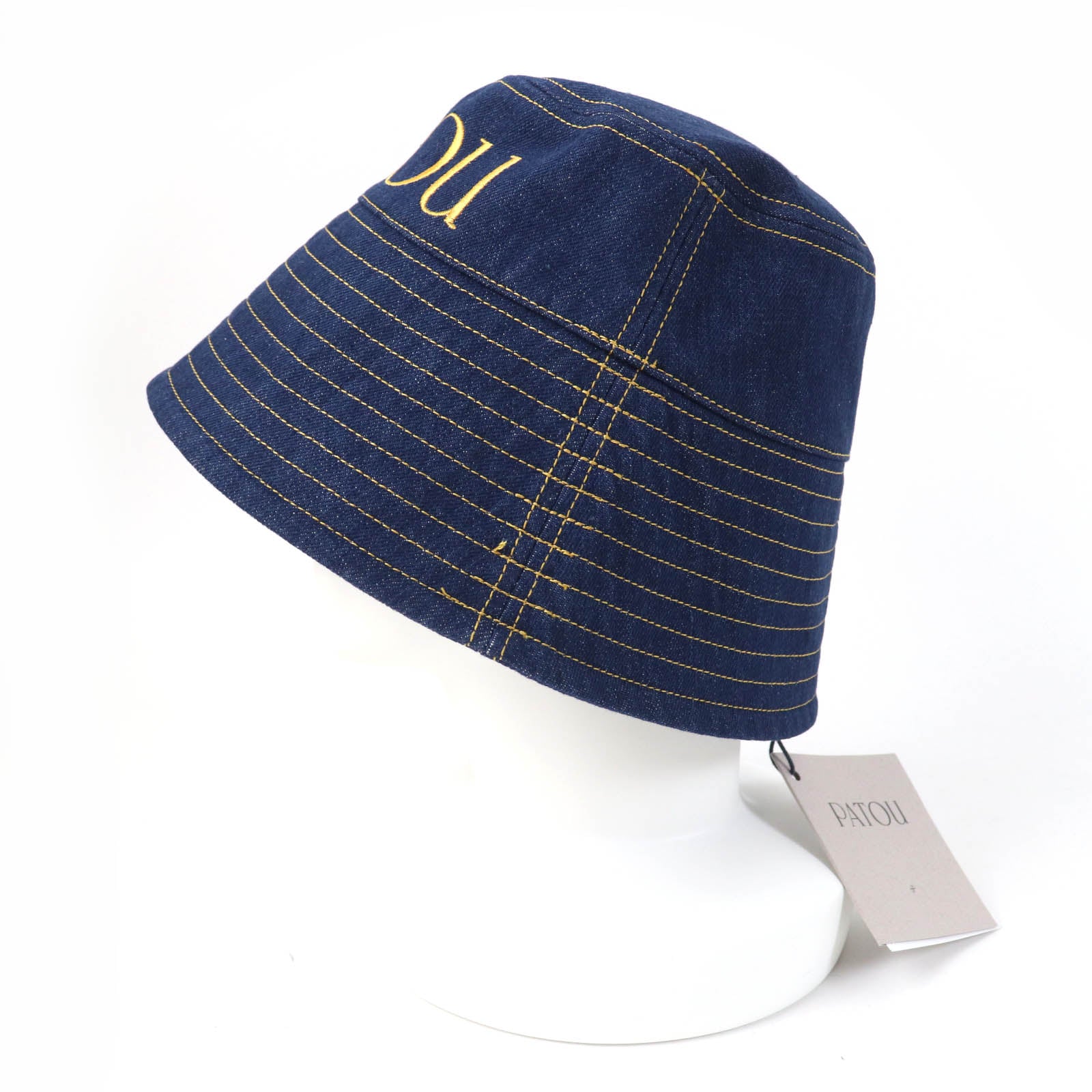 Organic Cotton Denim Bucket Hat with Logo, Indigo Blue M-L