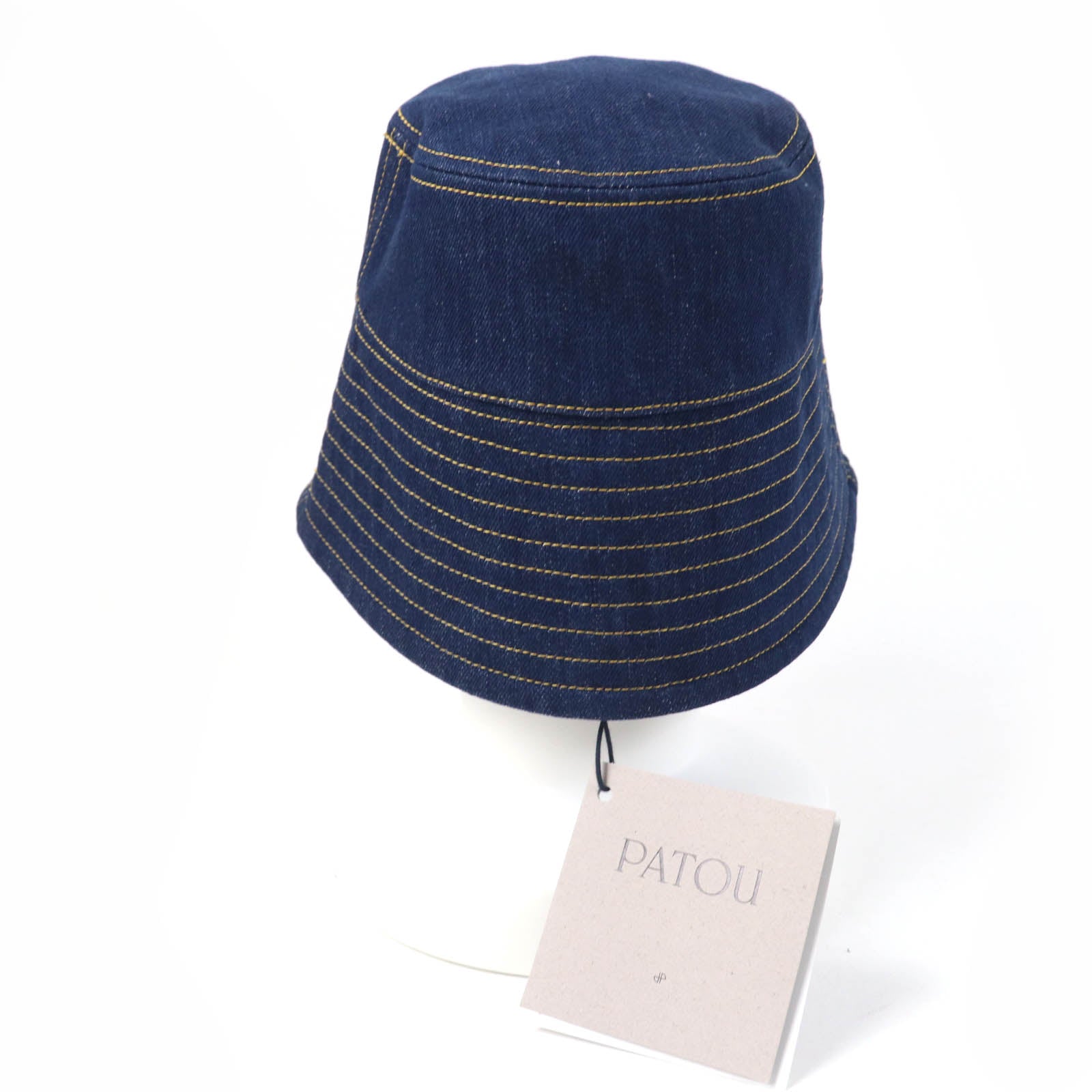 Organic Cotton Denim Bucket Hat with Logo, Indigo Blue M-L