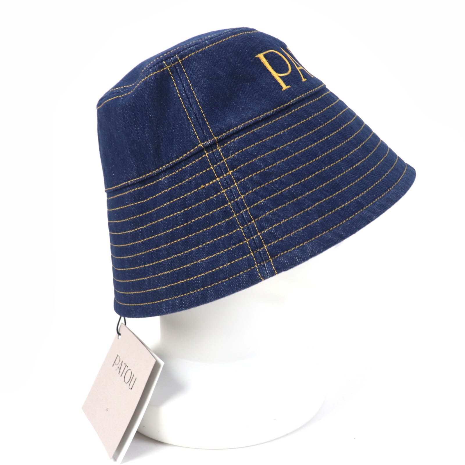 Organic Cotton Denim Bucket Hat with Logo, Indigo Blue M-L