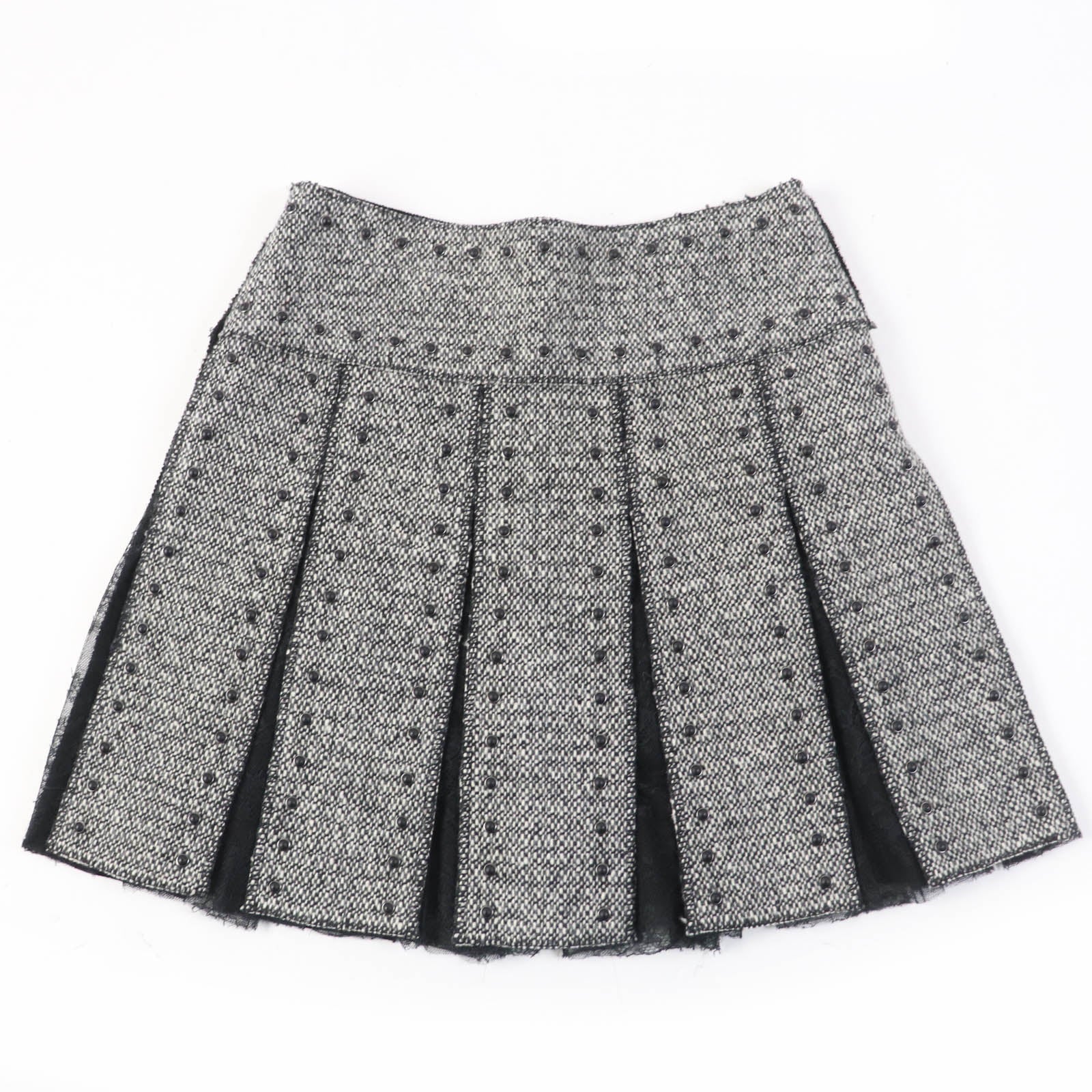 Valentino Wool Silk Tweed Skirt with Studs and Lace