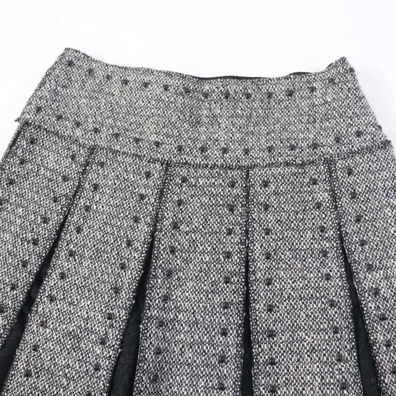 Valentino Wool Silk Tweed Skirt with Studs and Lace