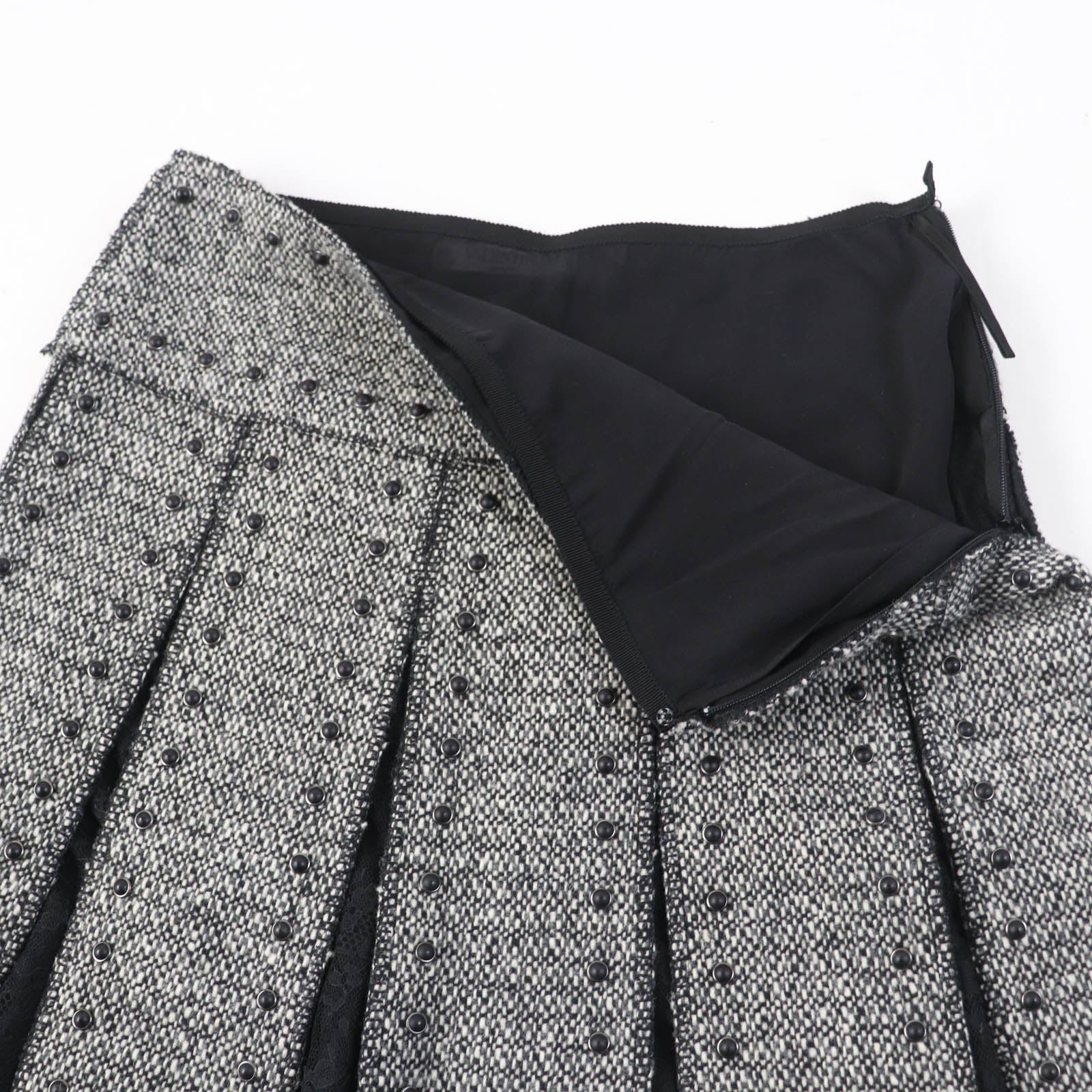 Valentino Wool Silk Tweed Skirt with Studs and Lace