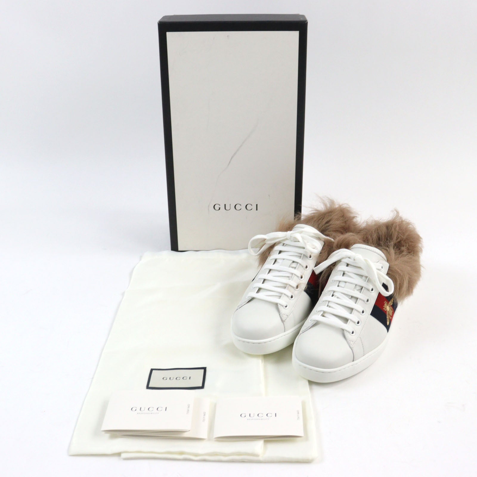 Gucci Ace Low Top Sneakers Fur Bee Embroidery