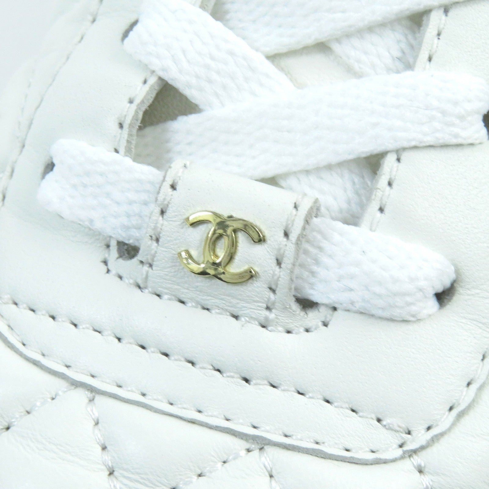 Chanel G45335 Suede Leather Sneakers White Gray 40