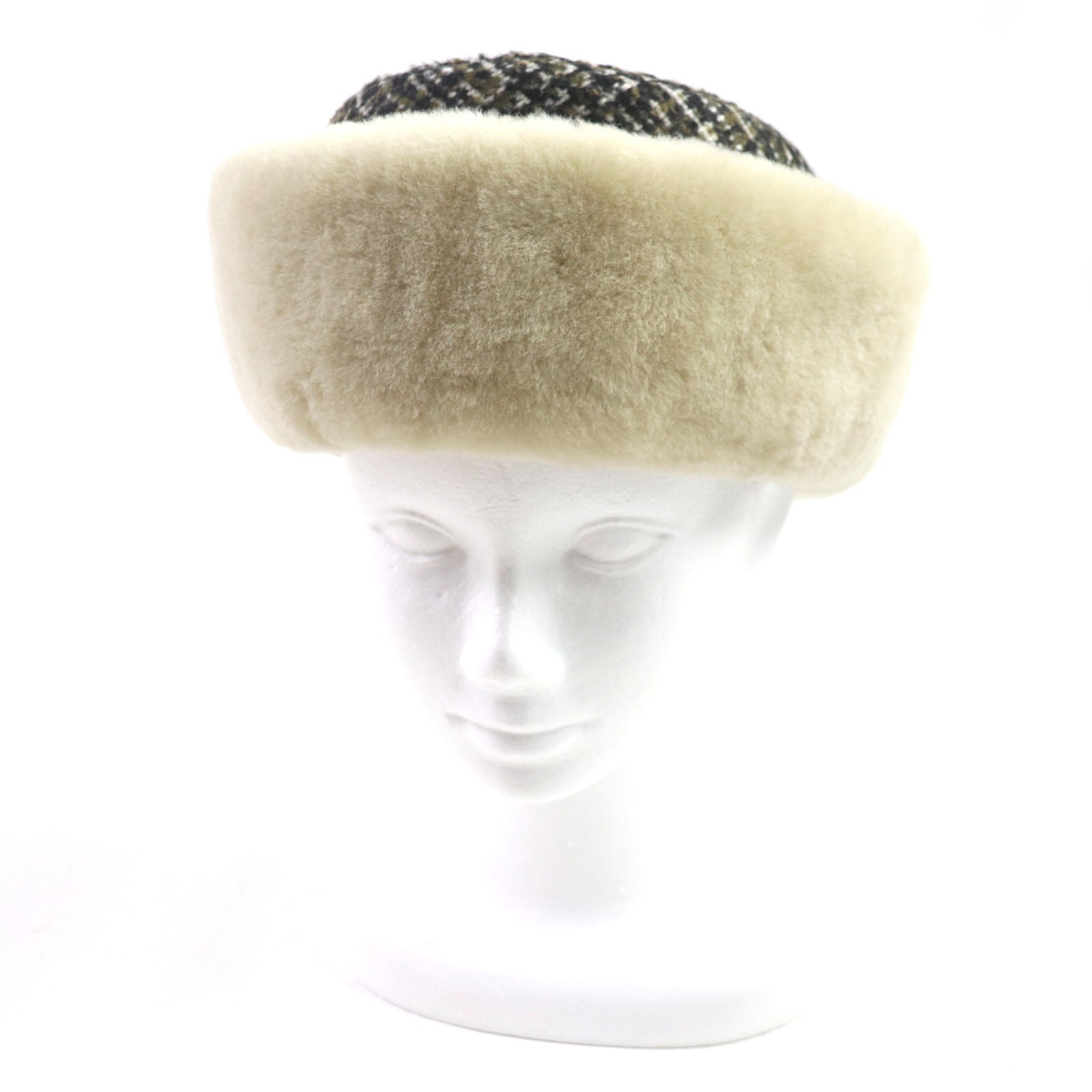 HERMES Cashmere Wool Angora Tweed Hat 58