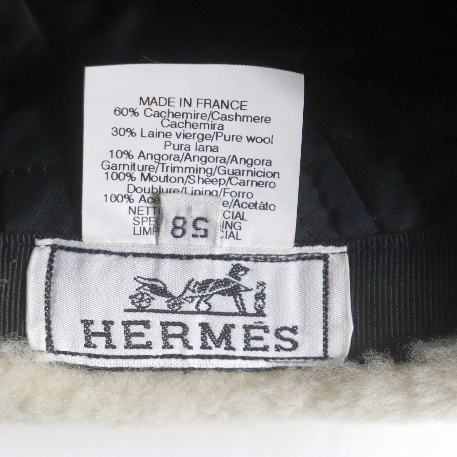 HERMES Cashmere Wool Angora Tweed Hat 58