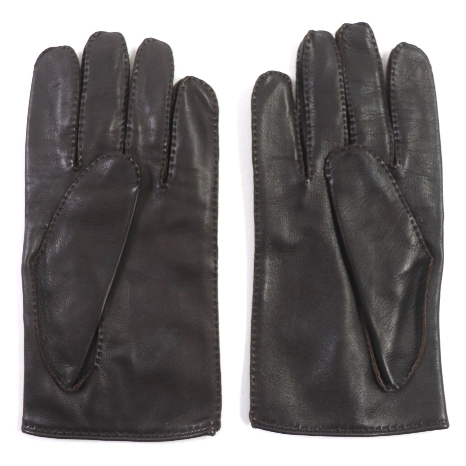 Hermes Lamb Leather Button Gloves Dark Brown