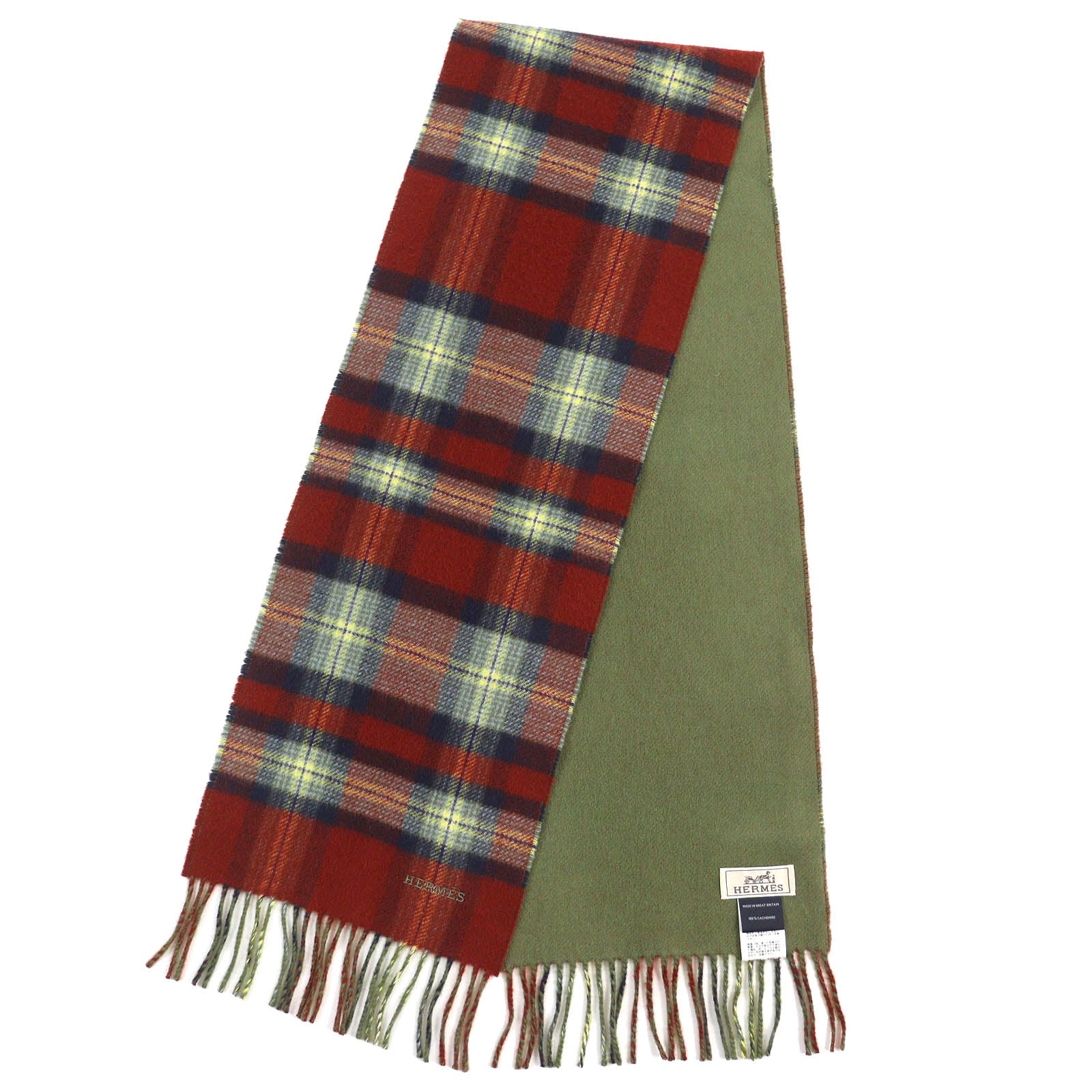 Hermes Cashmere Check Pattern Logo Scarf