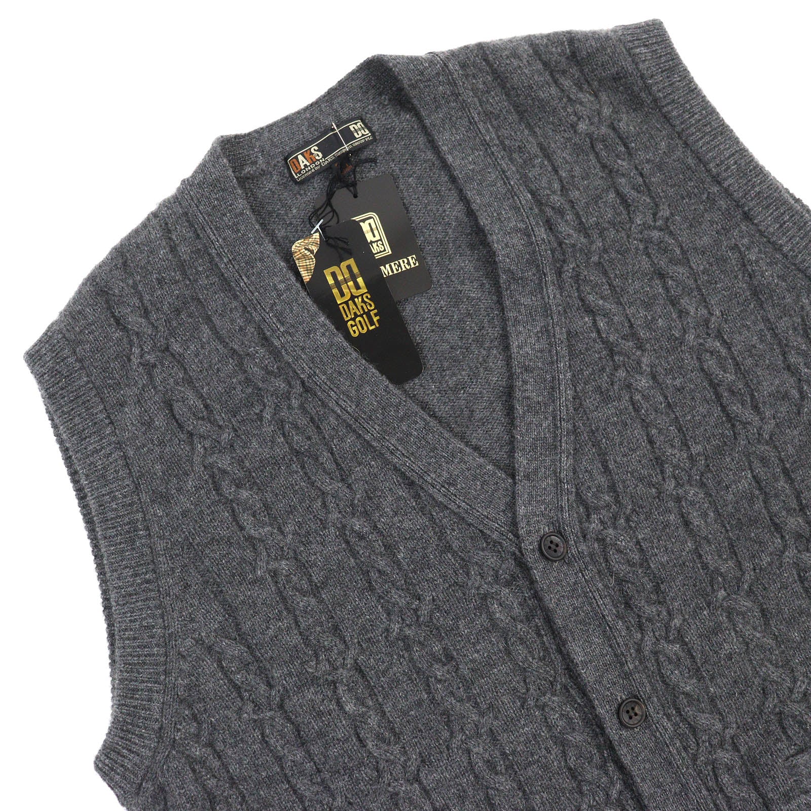 DAKS Cashmere Check Knit Vest Gray M