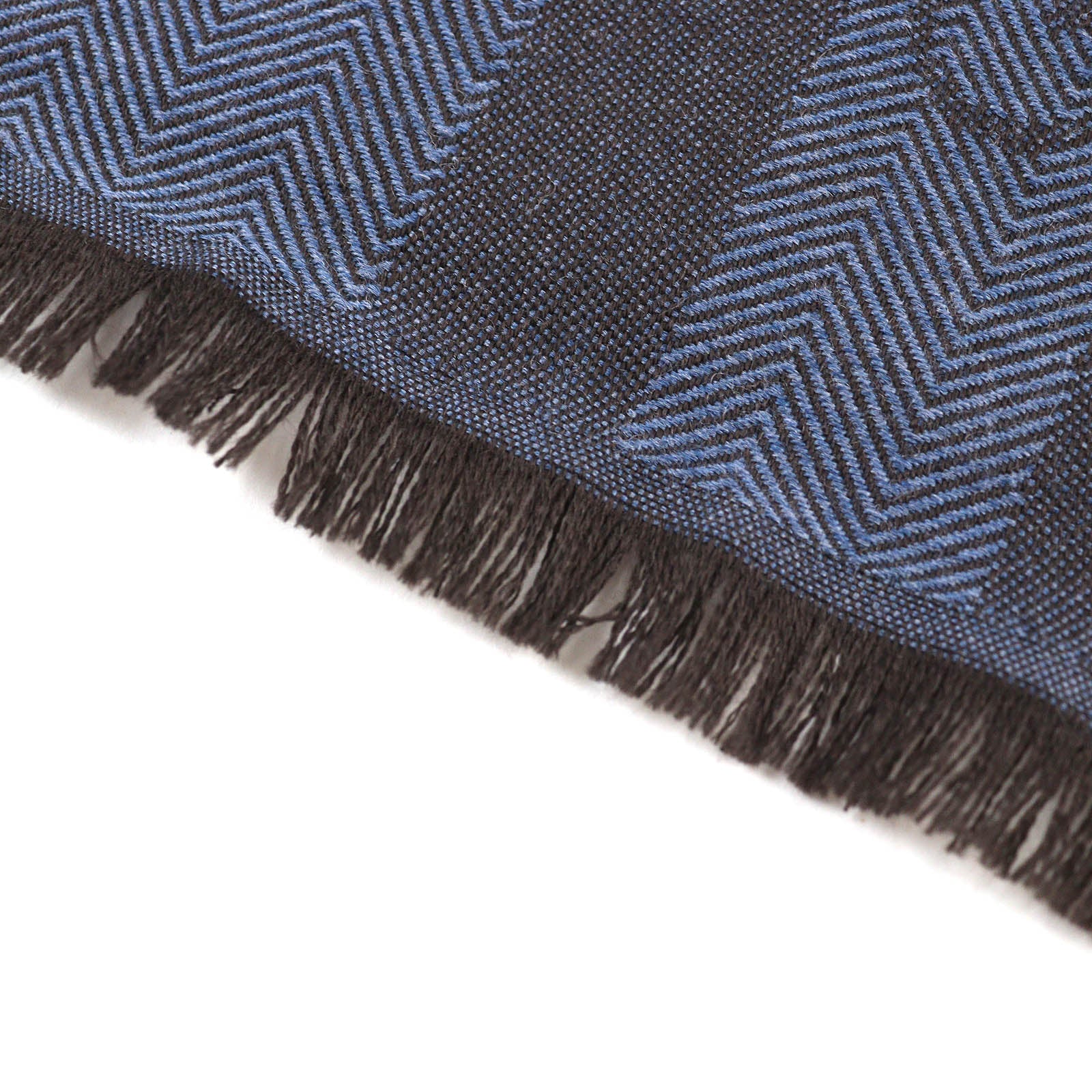 GUCCI Wool Herringbone Logo Scarf Blue Brown