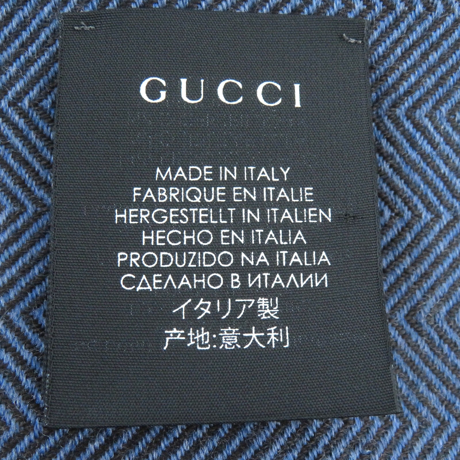 GUCCI Wool Herringbone Logo Scarf Blue Brown