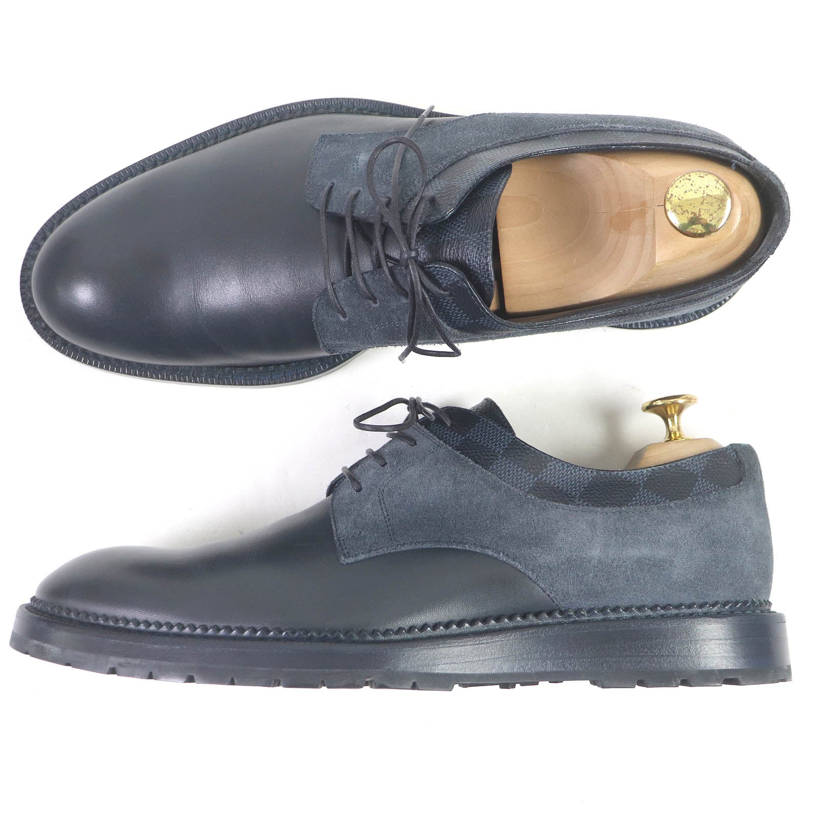 Louis Vuitton Damier Suede Derby Shoes Navy