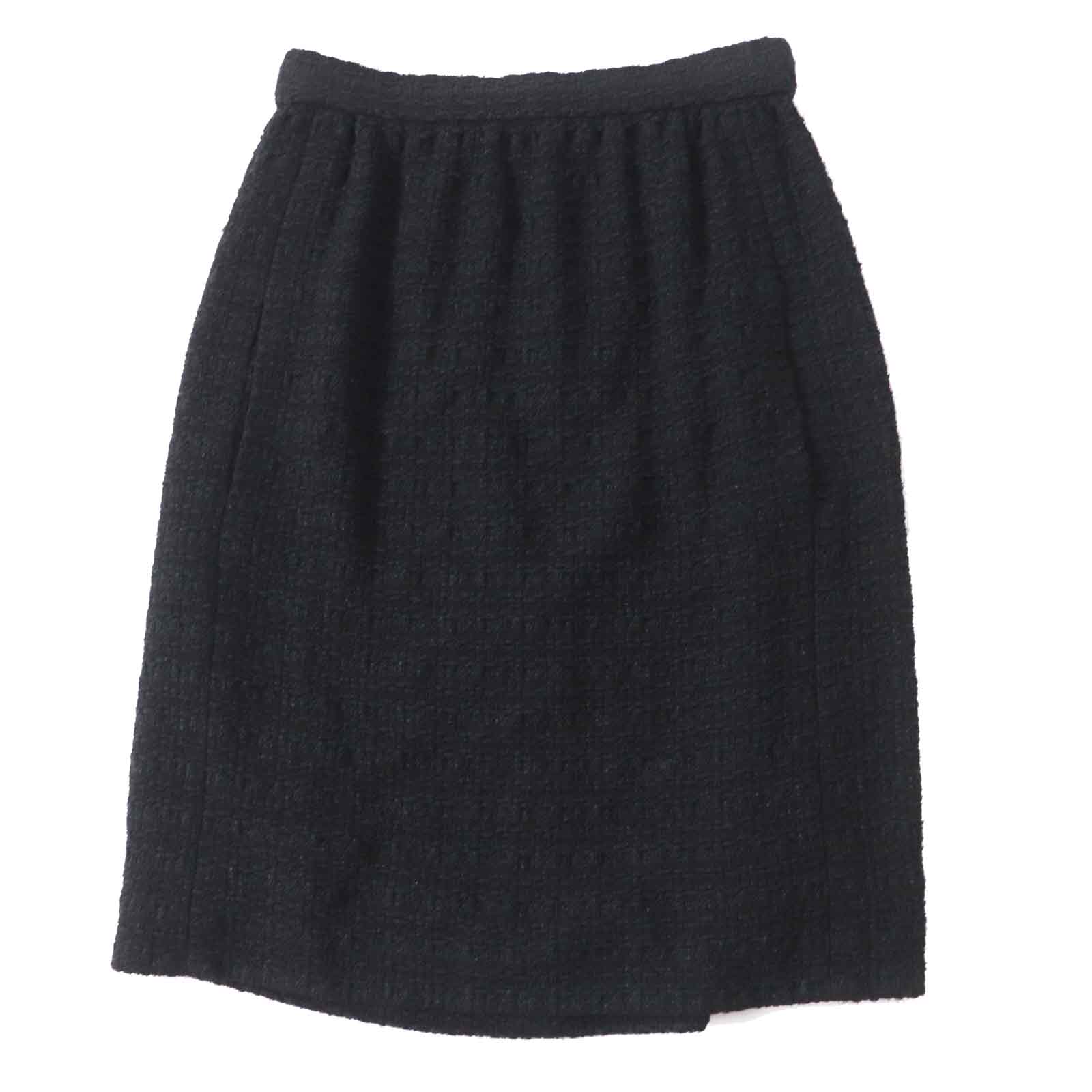 Chanel Tweed Skirt with Rhinestone Button, Black, 36