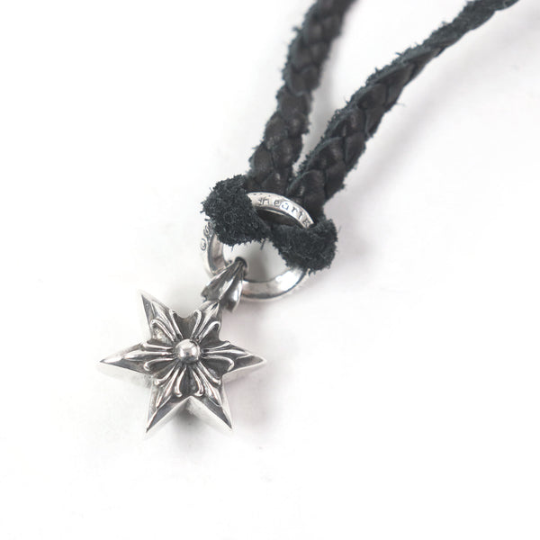 Chrome Hearts Tiny Leather Blade Scroll Boro Chip Star Silver Leather Necklace