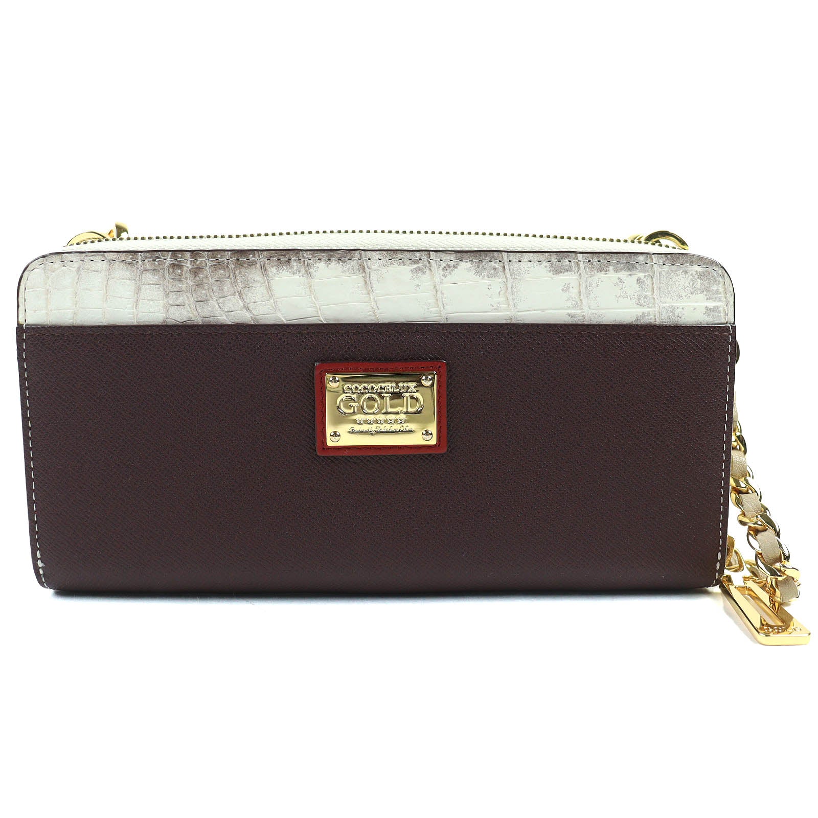 COCOCELUX GOLD Metal Python Crocodile Leather Chain Shoulder Wallet