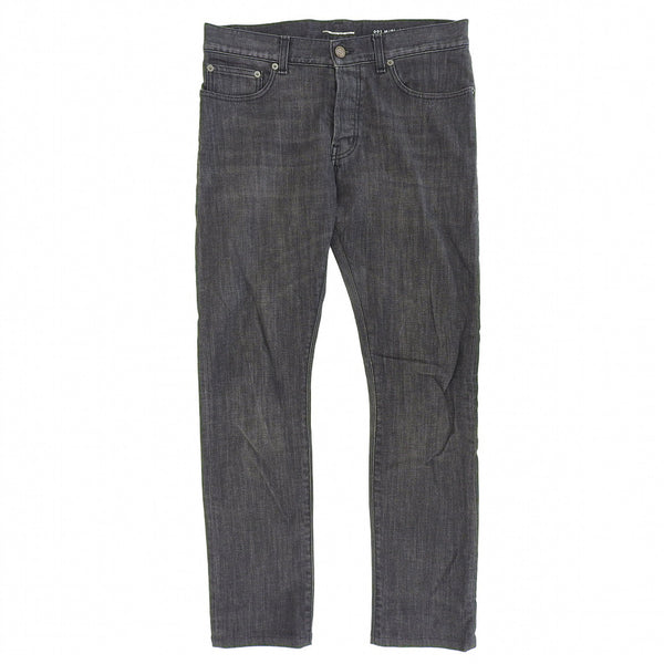 Saint Laurent Paris Leather Trim Slim Denim Pants