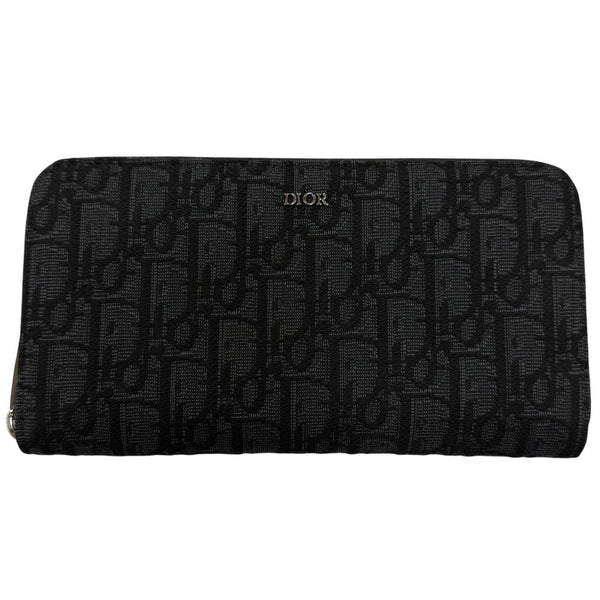 Dior Oblique Jacquard Leather Fabric Zip Long Wallet