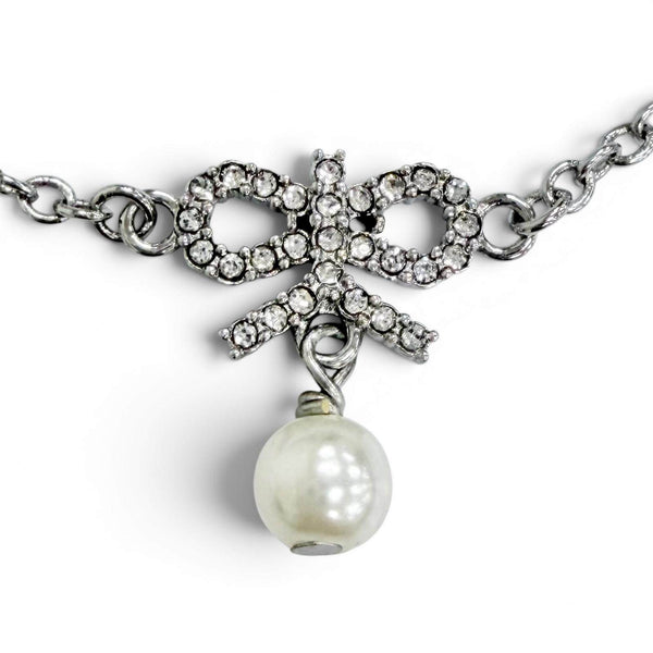 Dior CD Logo Ribbon Pearl Necklace