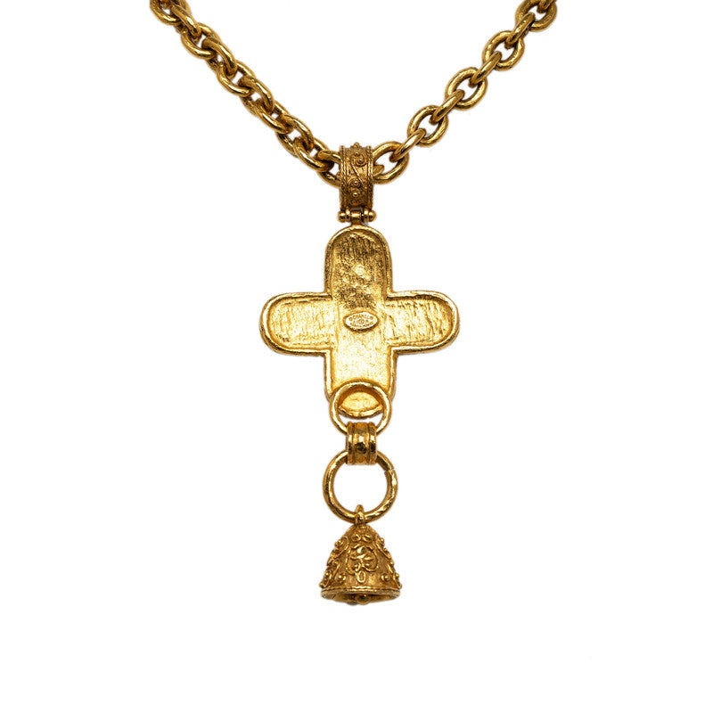 Chanel Vintage Coco Mark Cross Bell Necklace Gold Plated in Very Good Condition