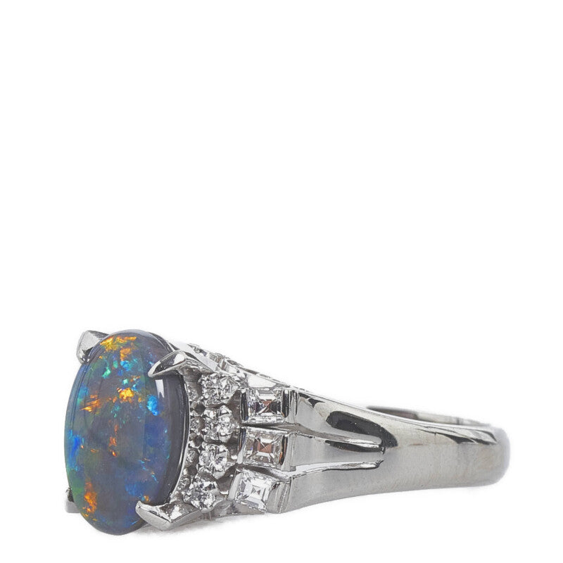[LuxUness]  Black Opal 1.83ct, Diamond 0.37ct, Women's Ring, Size 12, Pt900 Platinum (Pre-owned) Metal Ring in