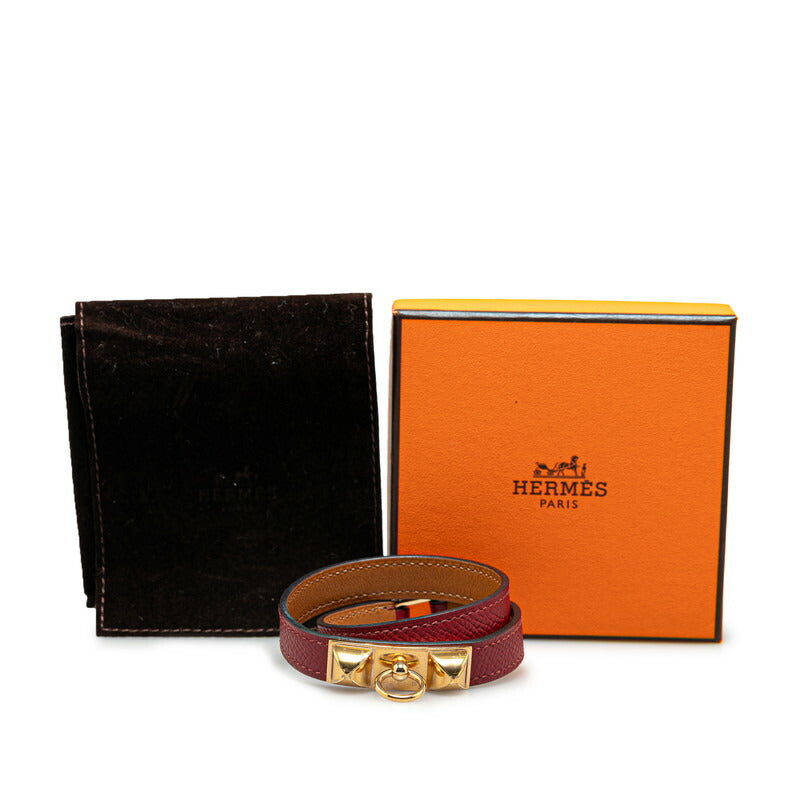 Hermes Rivale Double Tour Bracelet Wine Red Gold