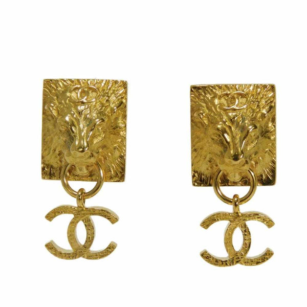 Chanel Lion Square Coco Mark Swing Earrings