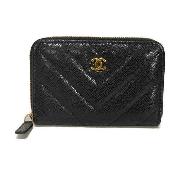 CHANEL Chevron Shiny Grained Calfskin Coin Case