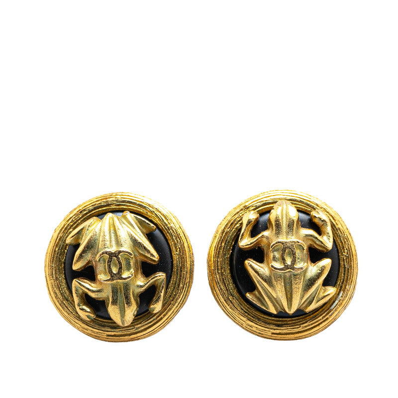 Chanel Vintage Frog Motif Earrings Gold