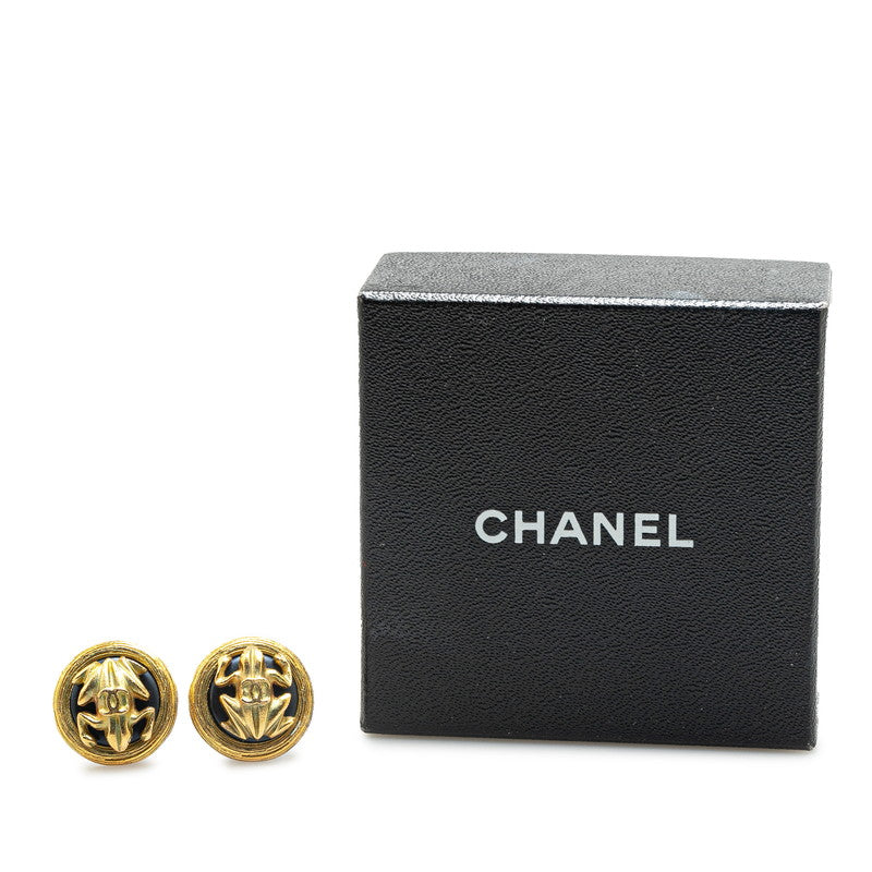 Chanel Vintage Frog Motif Earrings Gold