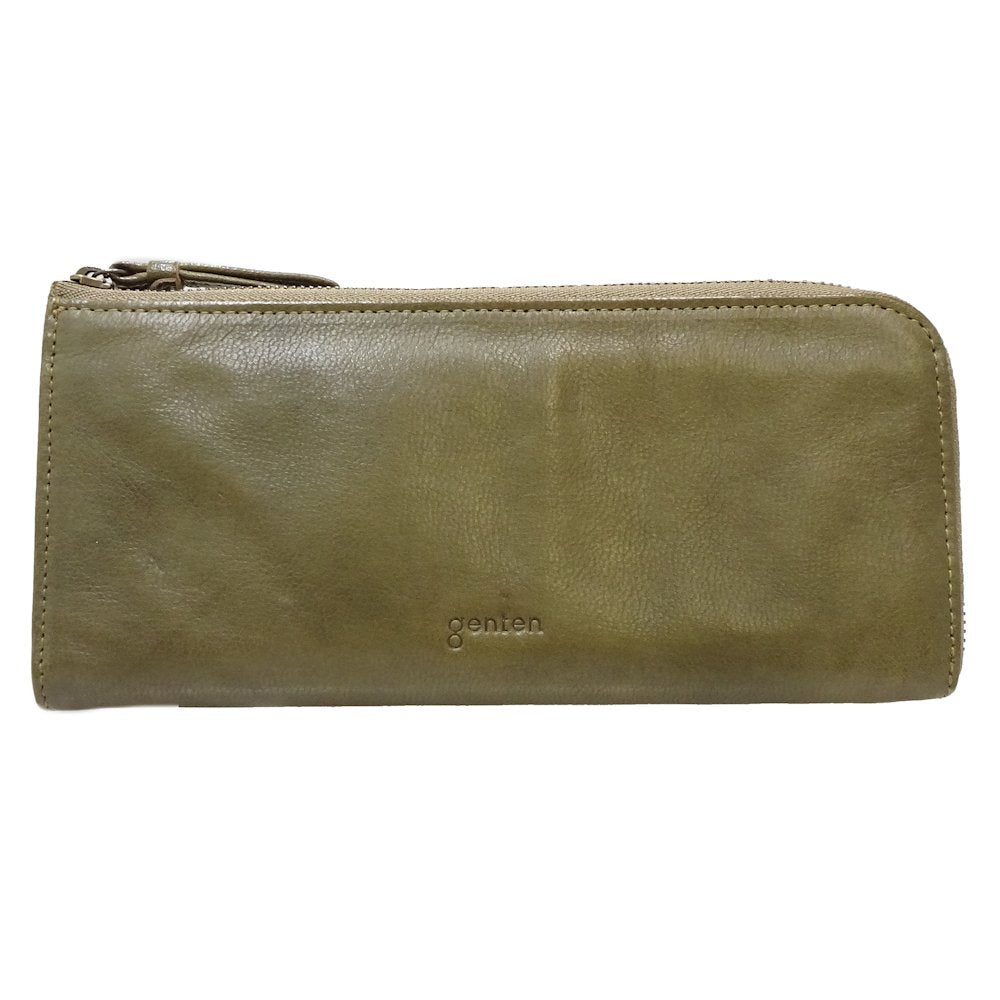 Genten Leather L-Zip Long Wallet Khaki