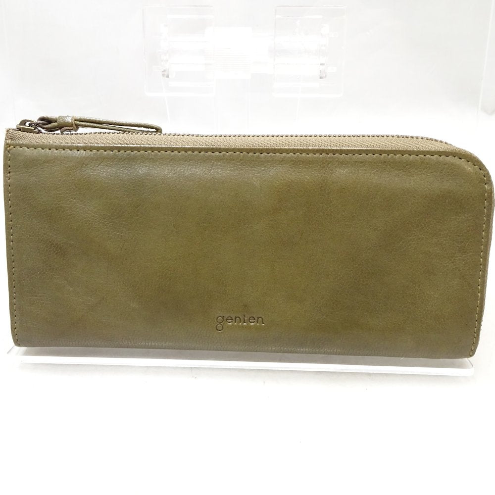 Genten Leather L-Zip Long Wallet Khaki