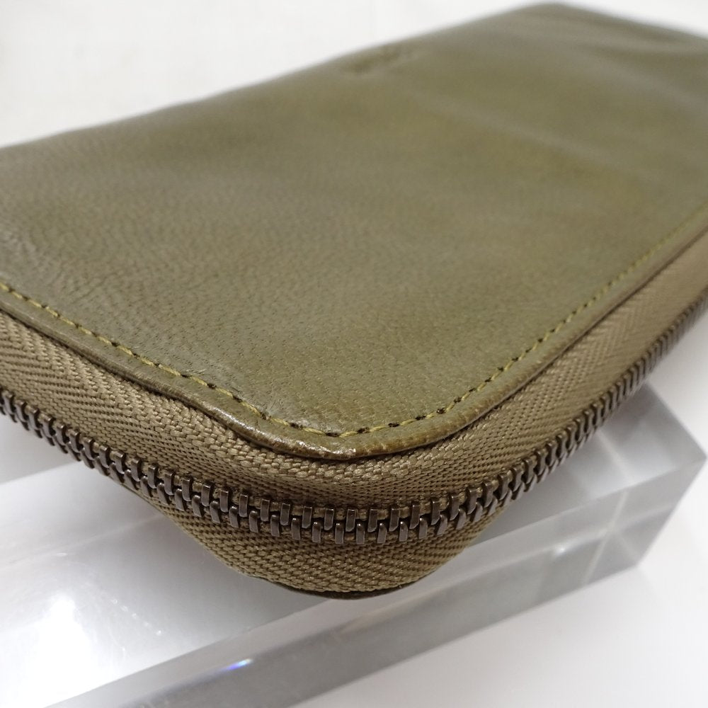 Genten Leather L-Zip Long Wallet Khaki