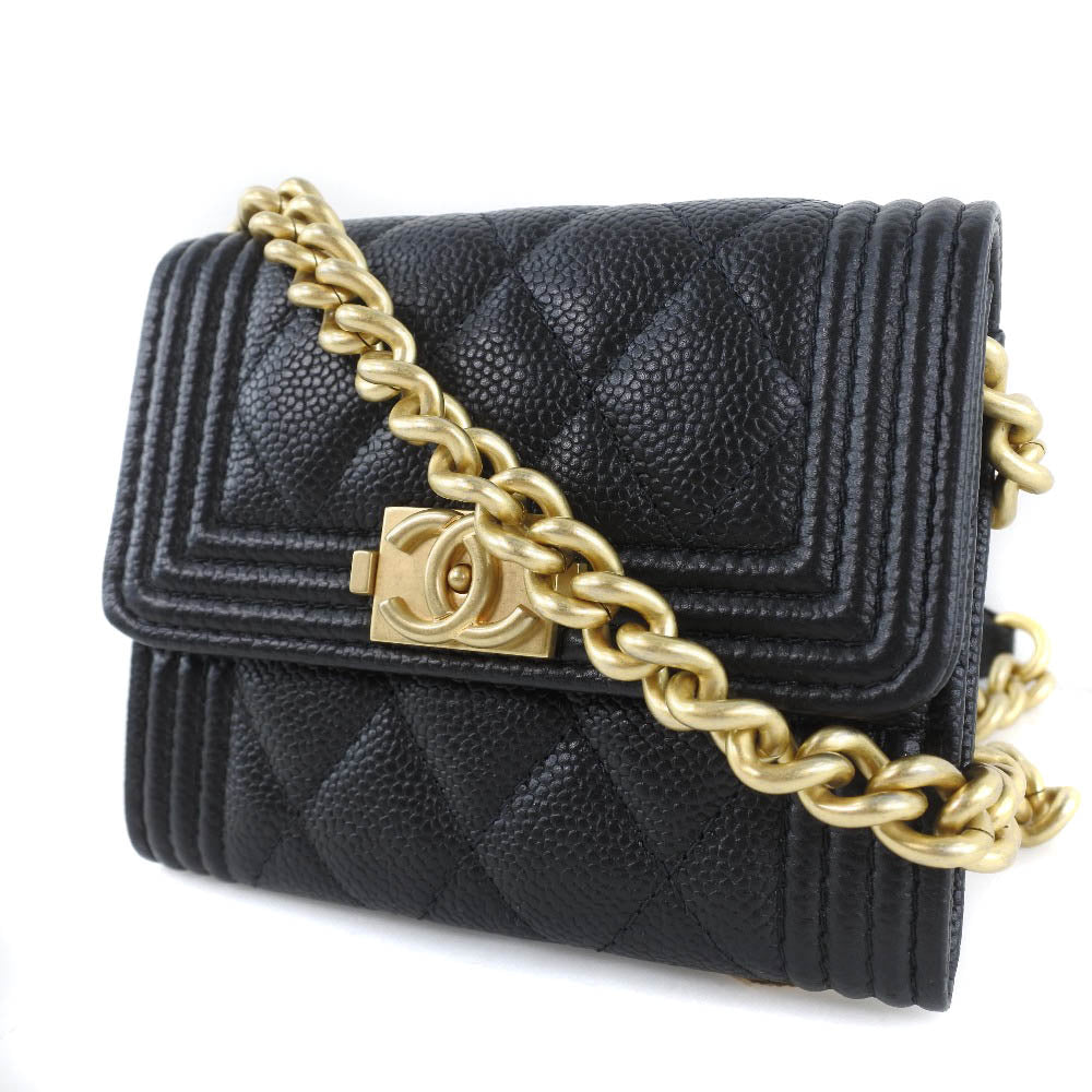 CC Quilted Caviar Le Boy Card Holder on Chain AP2206