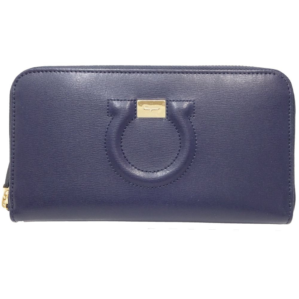 Salvatore Ferragamo Leather Zip Wallet Navy