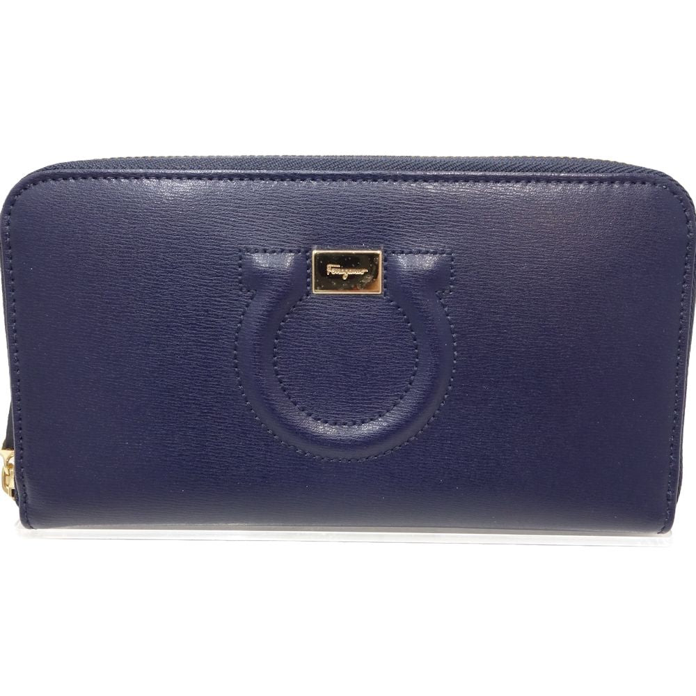 Salvatore Ferragamo Leather Zip Wallet Navy