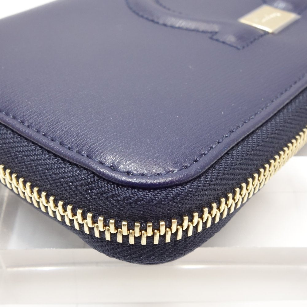 Salvatore Ferragamo Leather Zip Wallet Navy