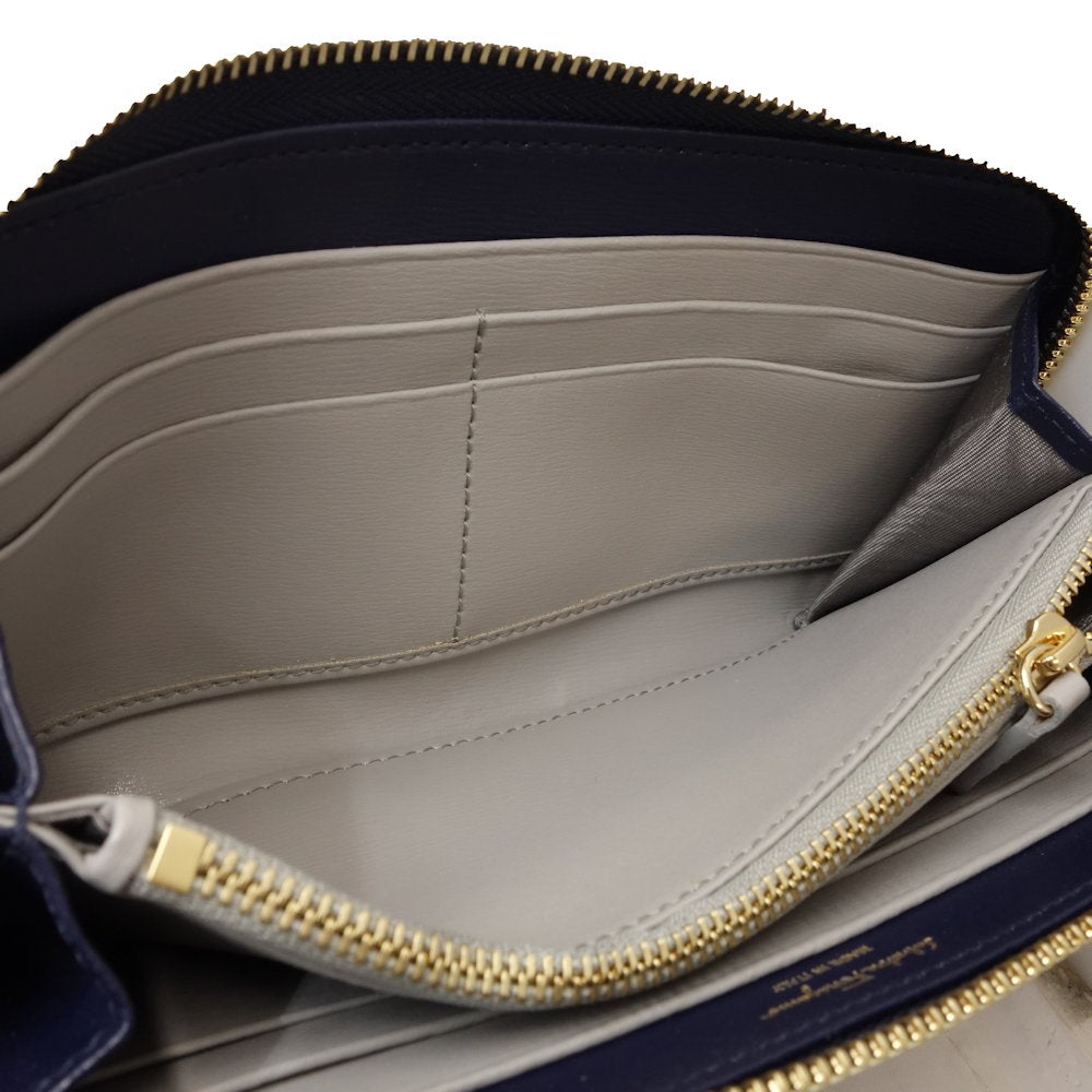 Salvatore Ferragamo Leather Zip Wallet Navy