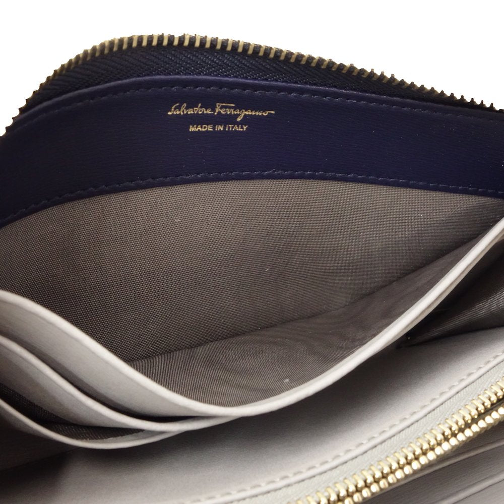 Salvatore Ferragamo Leather Zip Wallet Navy