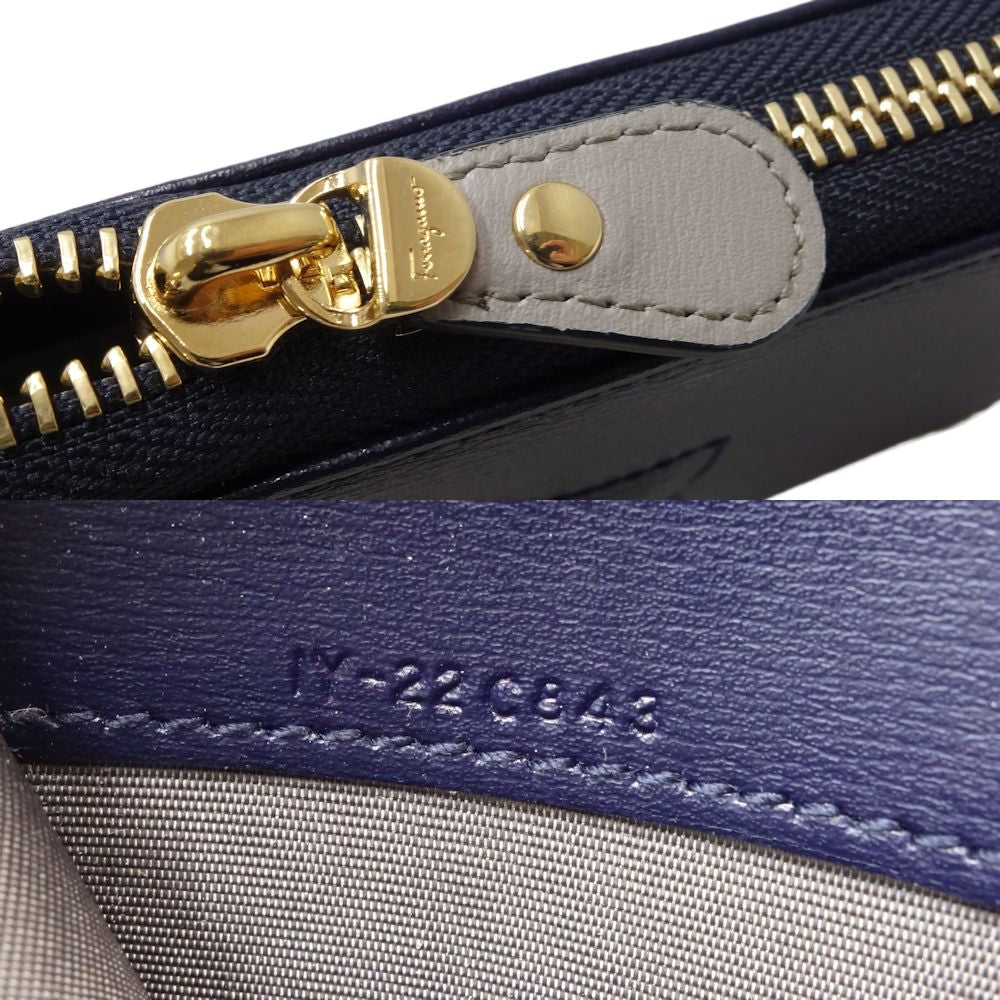 Salvatore Ferragamo Leather Zip Wallet Navy