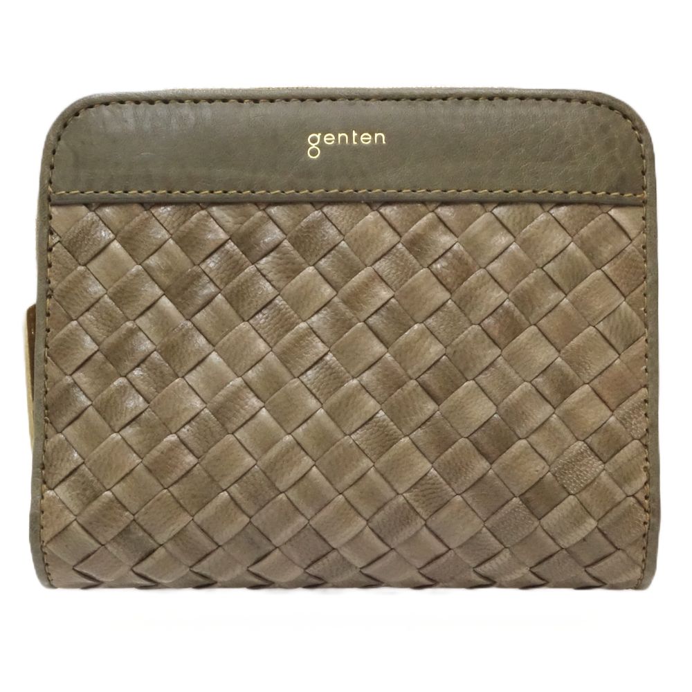 Genten Compact Leather Wallet Khaki