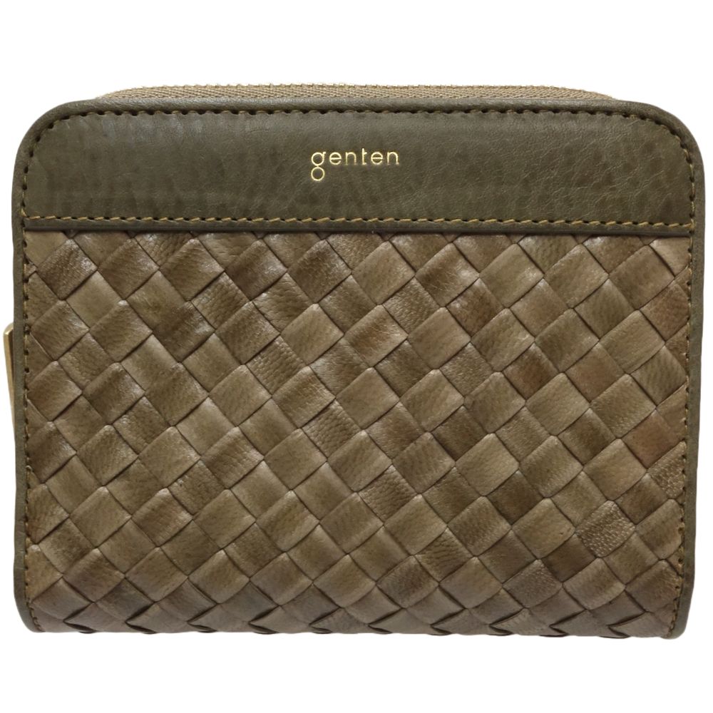 Genten Compact Leather Wallet Khaki