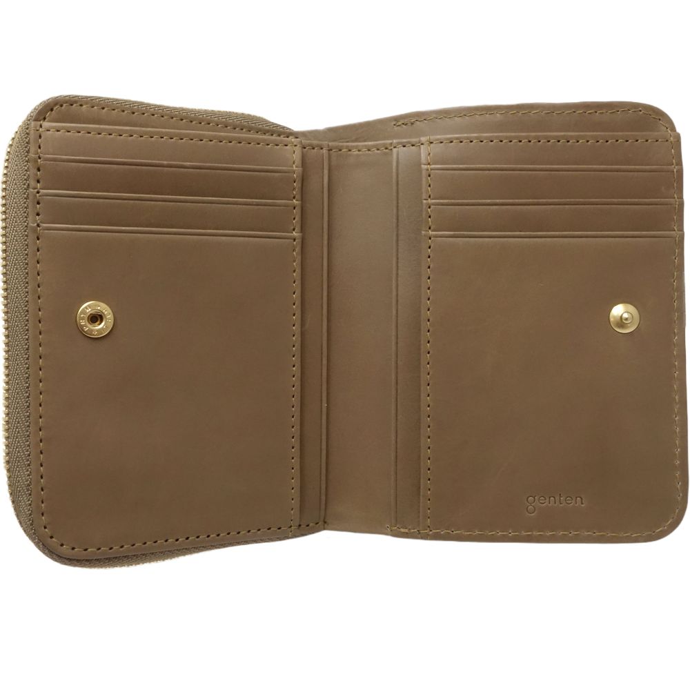 Genten Compact Leather Wallet Khaki